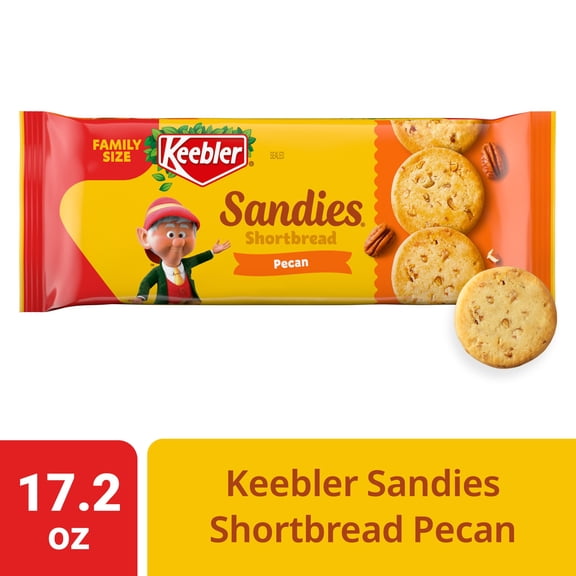 Keebler Sandies Pecan Cookies, Shortbread Cookies with Crunchy Pecans, Family Size 17.2 oz