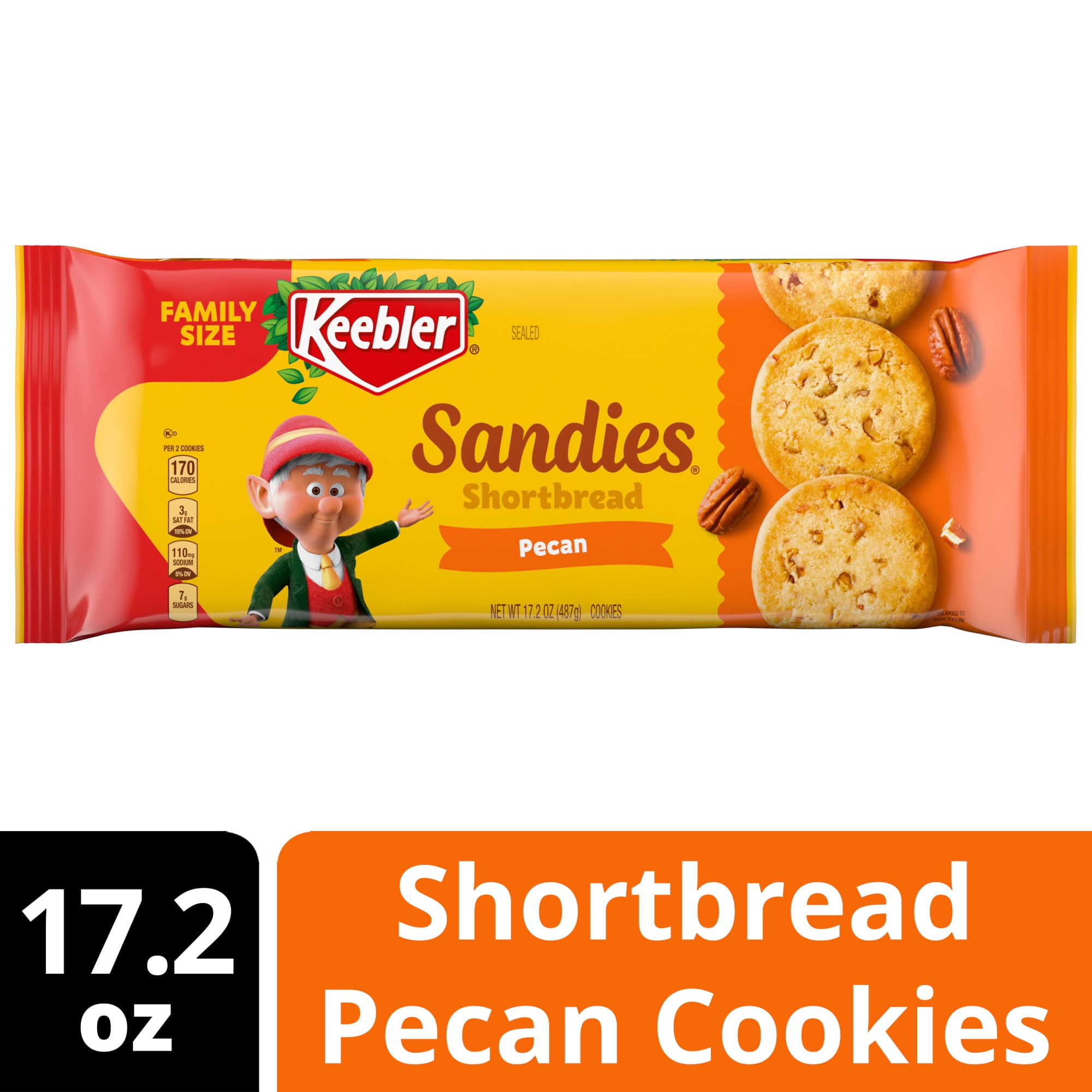 Keebler Sandies Pecan Cookies, Shortbread Cookies with Crunchy Pecans, Family Size 17.2 oz