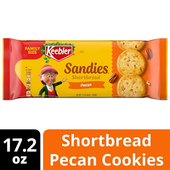 Keebler Sandies Pecan Cookies, Shortbread Cookies with Crunchy Pecans, Family Size 17.2 oz