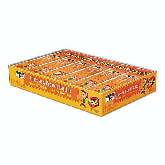 Keebler Sandwich Crackers, Cheese And Peanut Butter, 8-Piece Snack Pack - 12 Count.