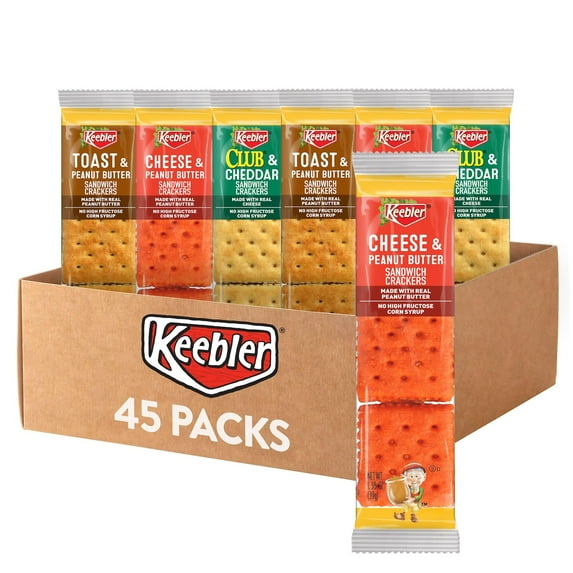 Keebler Sandwich Crackers, Single Serve Snack Crackers, MDH1Lunch Snacks, Variety Pack (45 Packs)