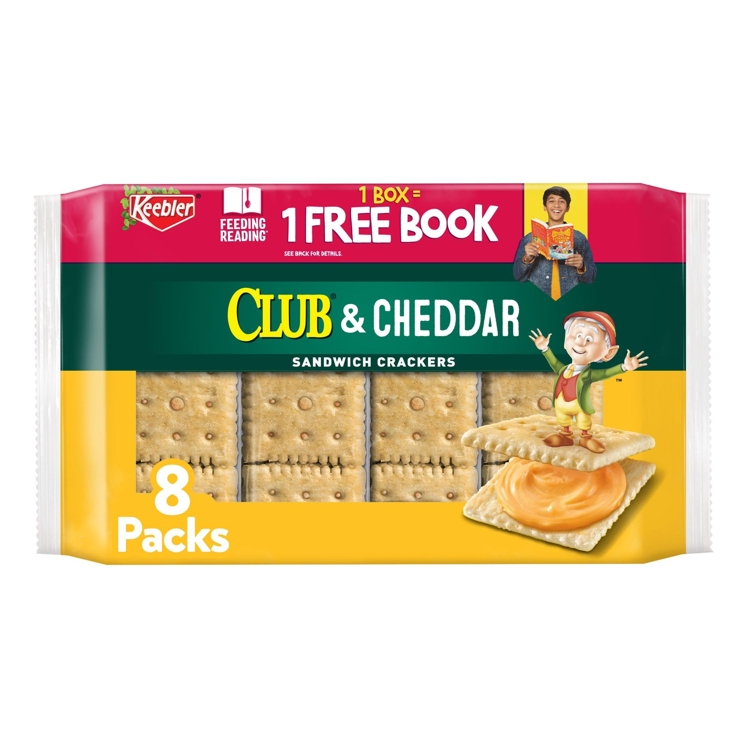 Keebler Sandwich Crackers, Single Serve Snack Crackers, Lunch Snacks, Club And Cheddar, 11Oz