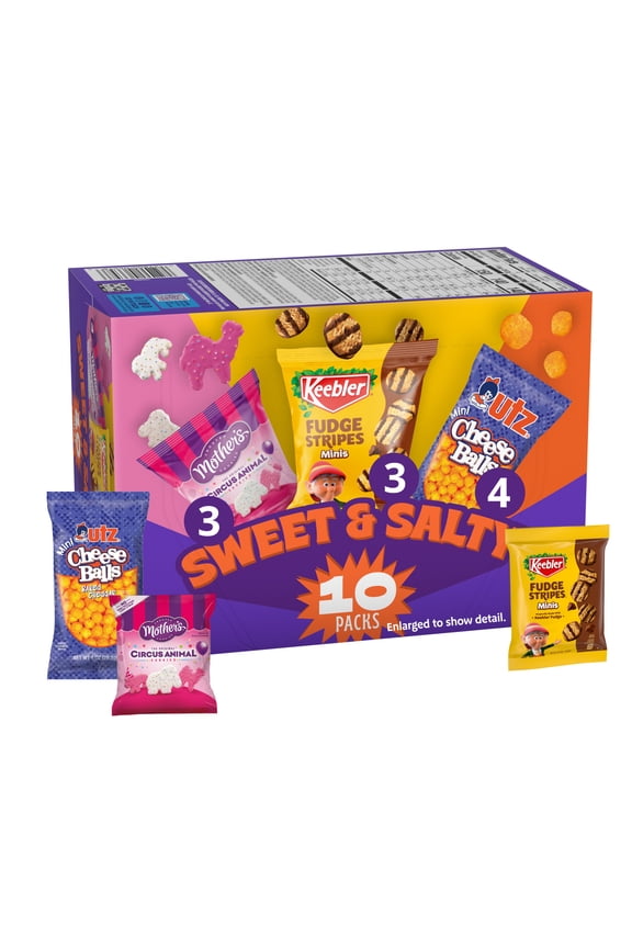 Sweet & Salty Variety Pack, 10-Count Box, Mothers Circus, Keebler Fudge Stripes, and Utz Cheese Balls, 10 oz