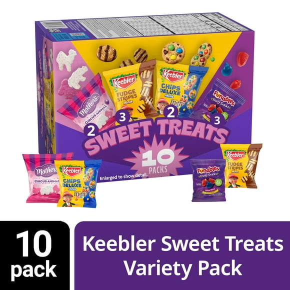 Keebler Sweet Treat Variety Pack, 10-Count Box, Includes Chips Deluxe, Funables, Fudge Stripes, and Mother's Circus Animal Cookies, 9.4 oz