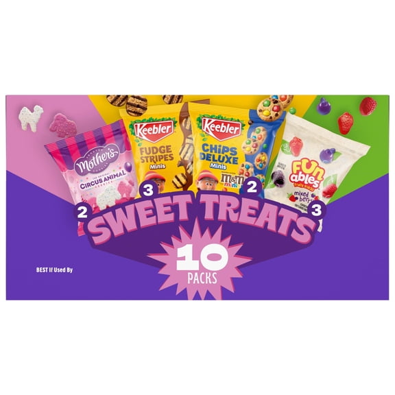 Keebler Sweet Treat Variety Pack, 10-Count Box, Includes Chips Deluxe, Funables, Fudge Stripes, and Mother's Circus Animal Cookies, 9.4 oz