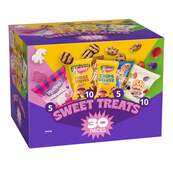 Keebler Sweet Treat Variety Pack, 30-Count Box, Includes Chips Deluxe, Funables, Fudge Stripes, and Mother's Circus Animal Cookies, 29 oz