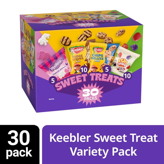 Keebler Sweet Treat Variety Pack, 30-Count Box, Includes Chips Deluxe, Funables, Fudge Stripes, and Mother's Circus Animal Cookies, 29 oz