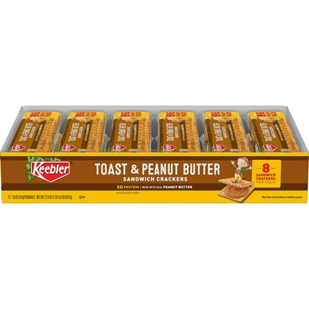 Keebler Toast and Peanut Butter Sandwich Crackers, Single Serve Snack Crackers, 12 Count