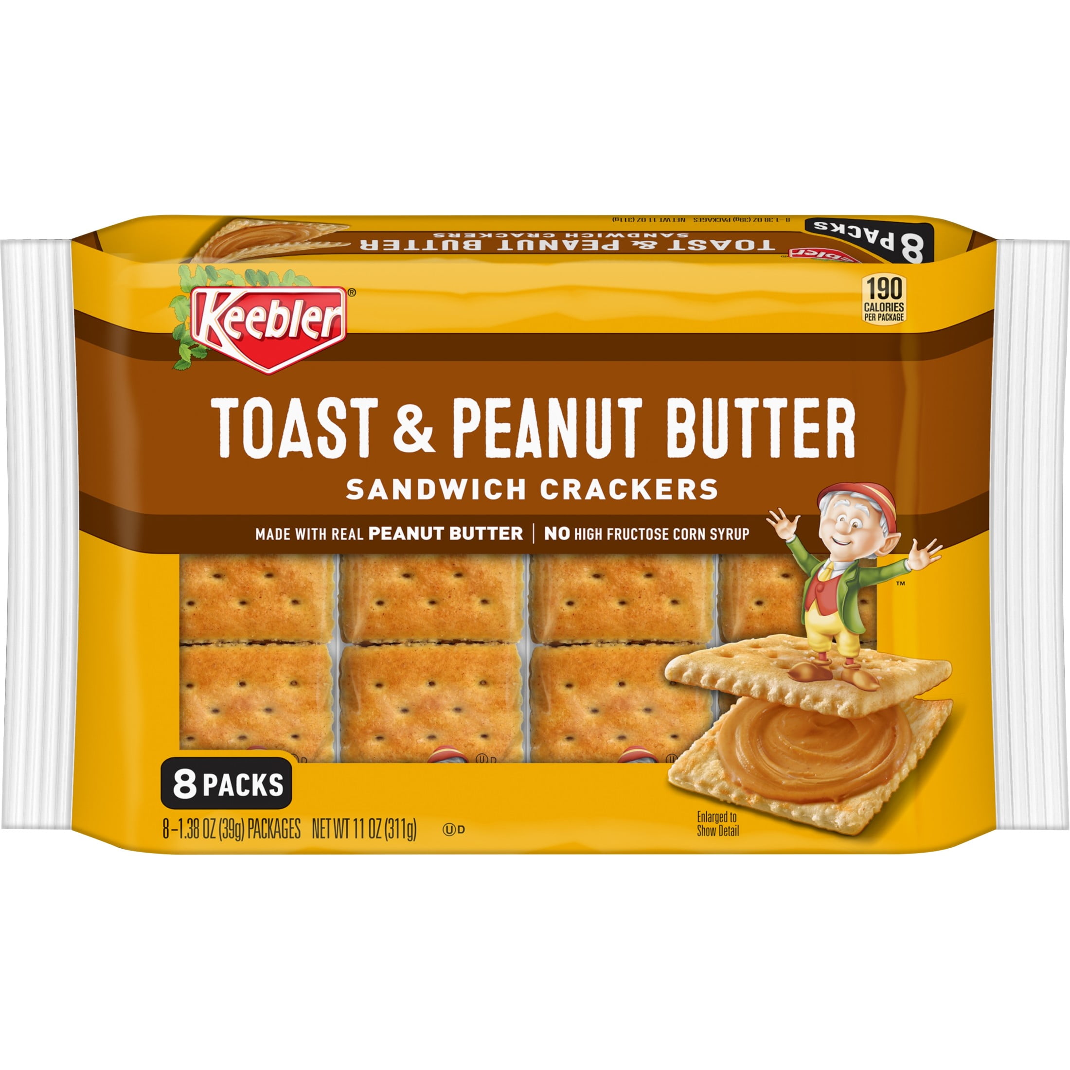 Keebler Toast and Peanut Butter Sandwich Crackers, Single Serve Snack Crackers, 8 Count