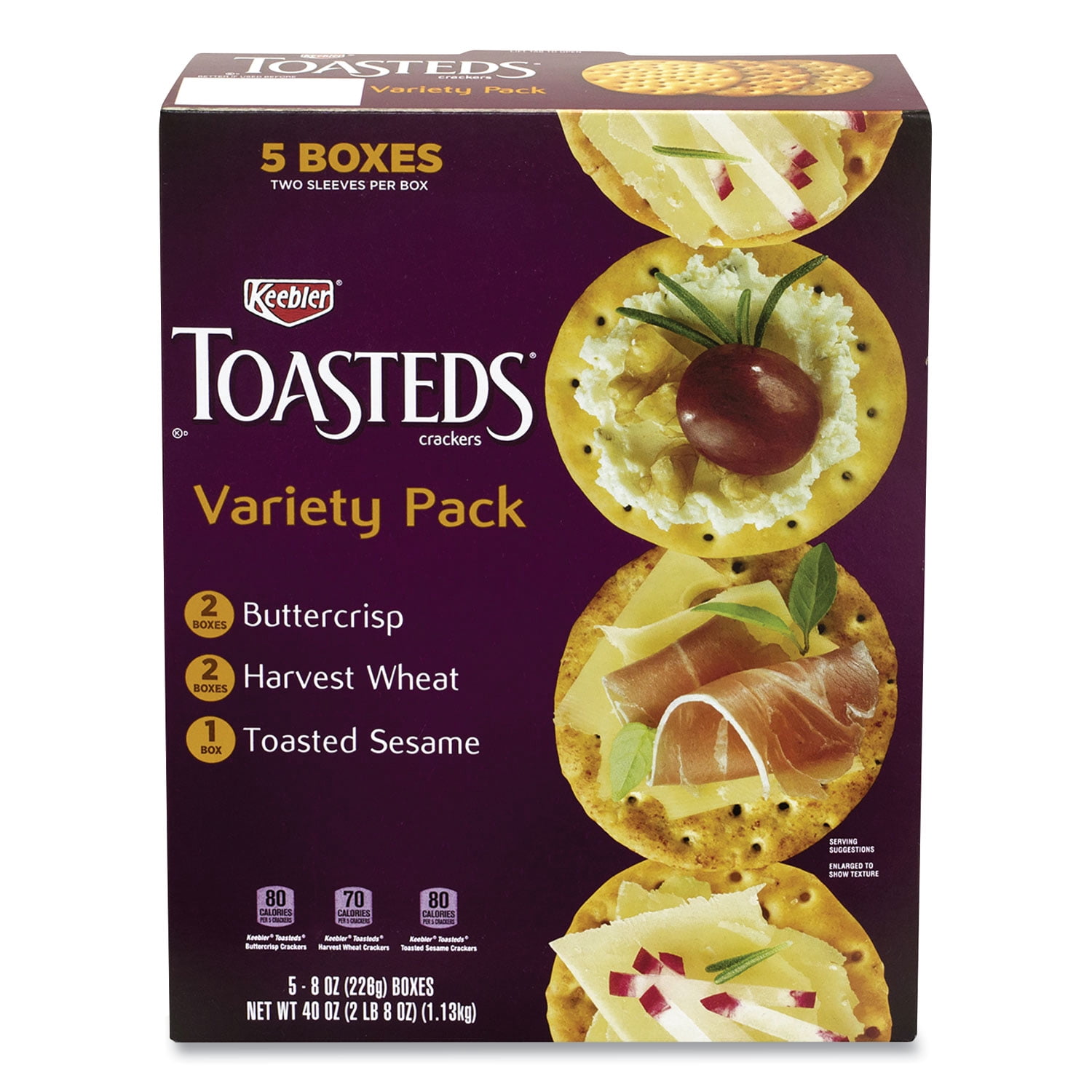 Keebler® Toasteds Party Pack Cracker Assortment, 8 oz Box, 5 Assorted Boxes/Carton