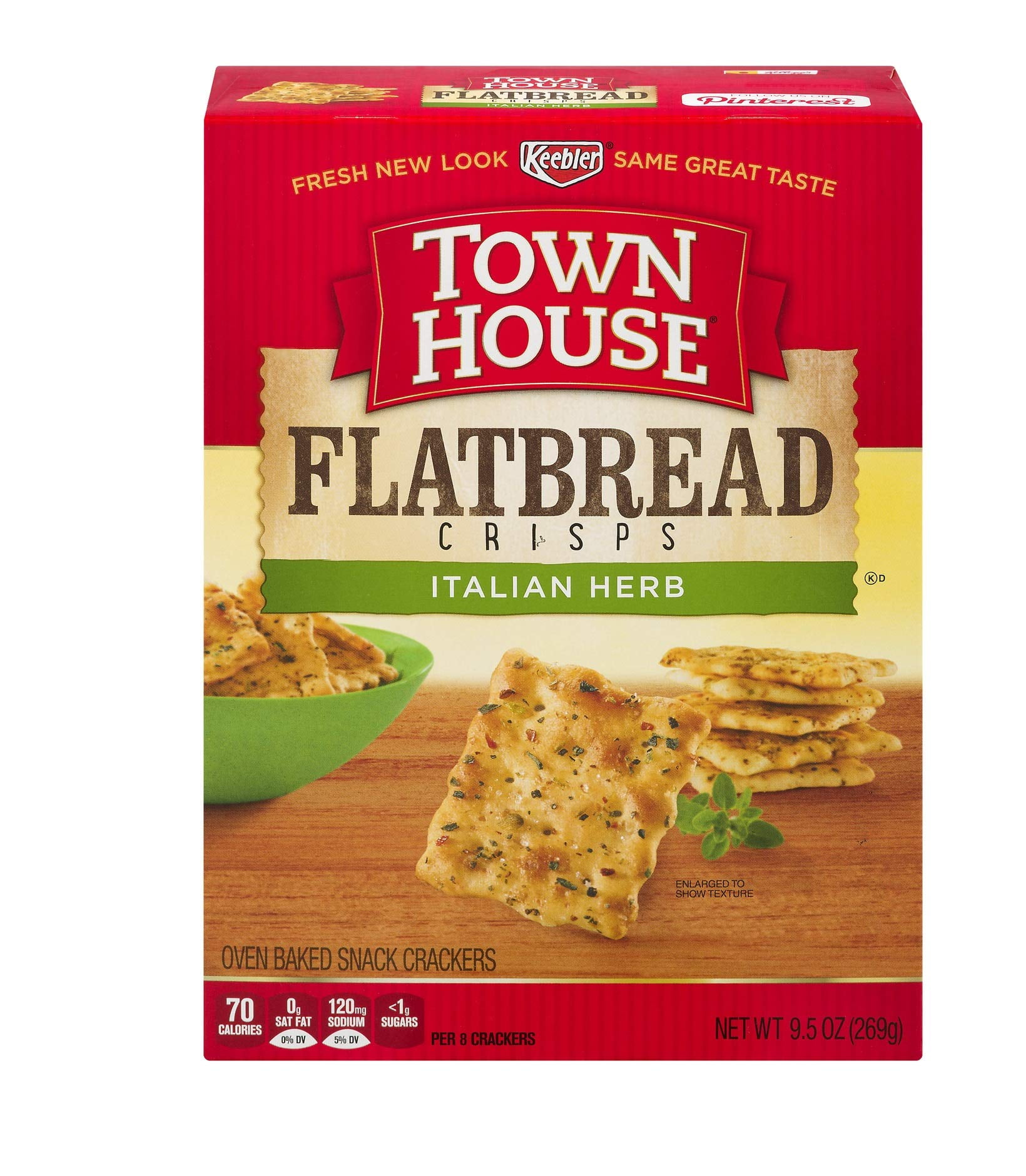 Keebler, Town House, Flatbread Crisps, Italian Herb Crackers, 9.5Oz Box