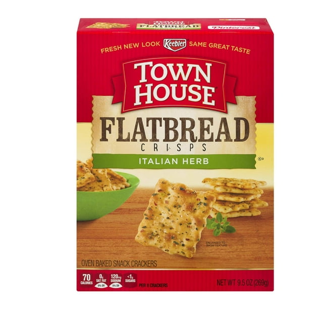 Keebler, Town House, Flatbread Crisps, Italian Herb Crackers, 9.5Oz Box (Pack Of 6)