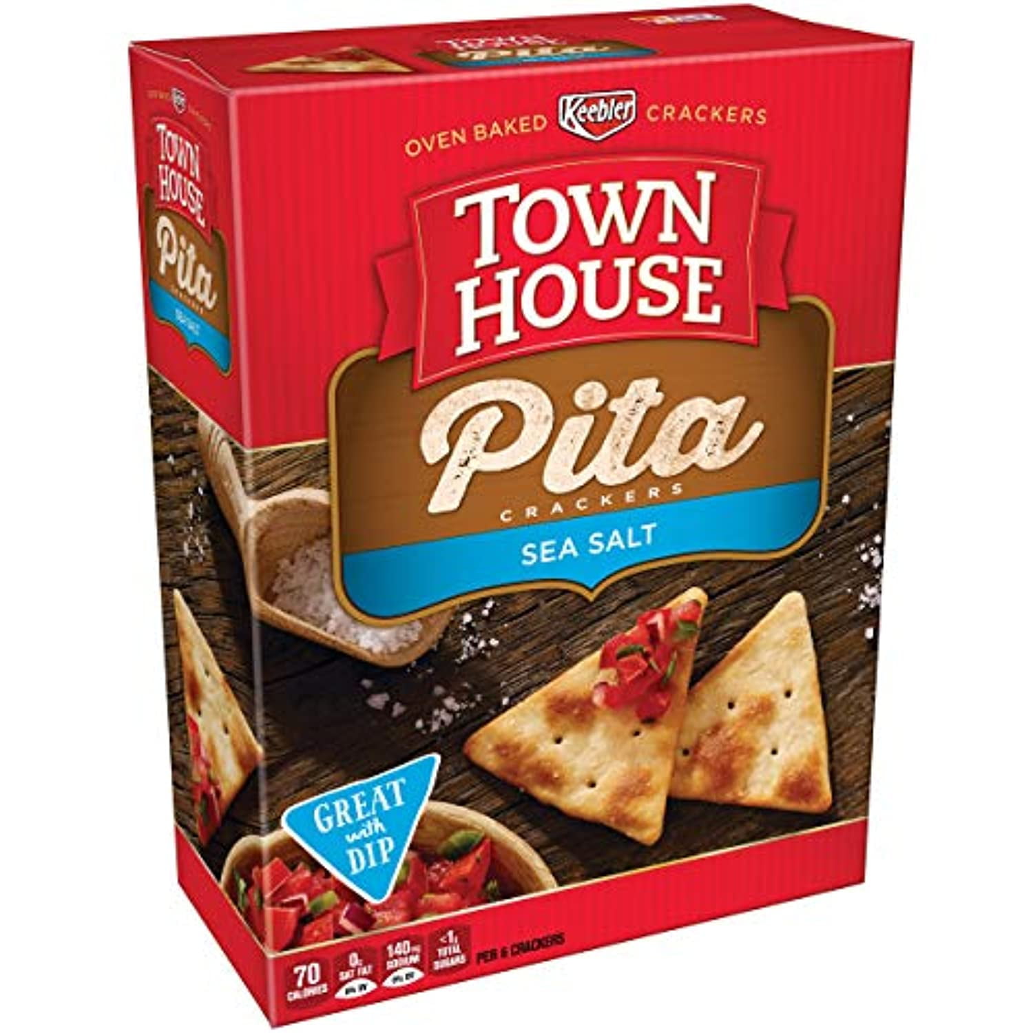 Keebler, Town House, Pita Crackers, Sea Salt, 9.5Oz Box (Pack Of 4