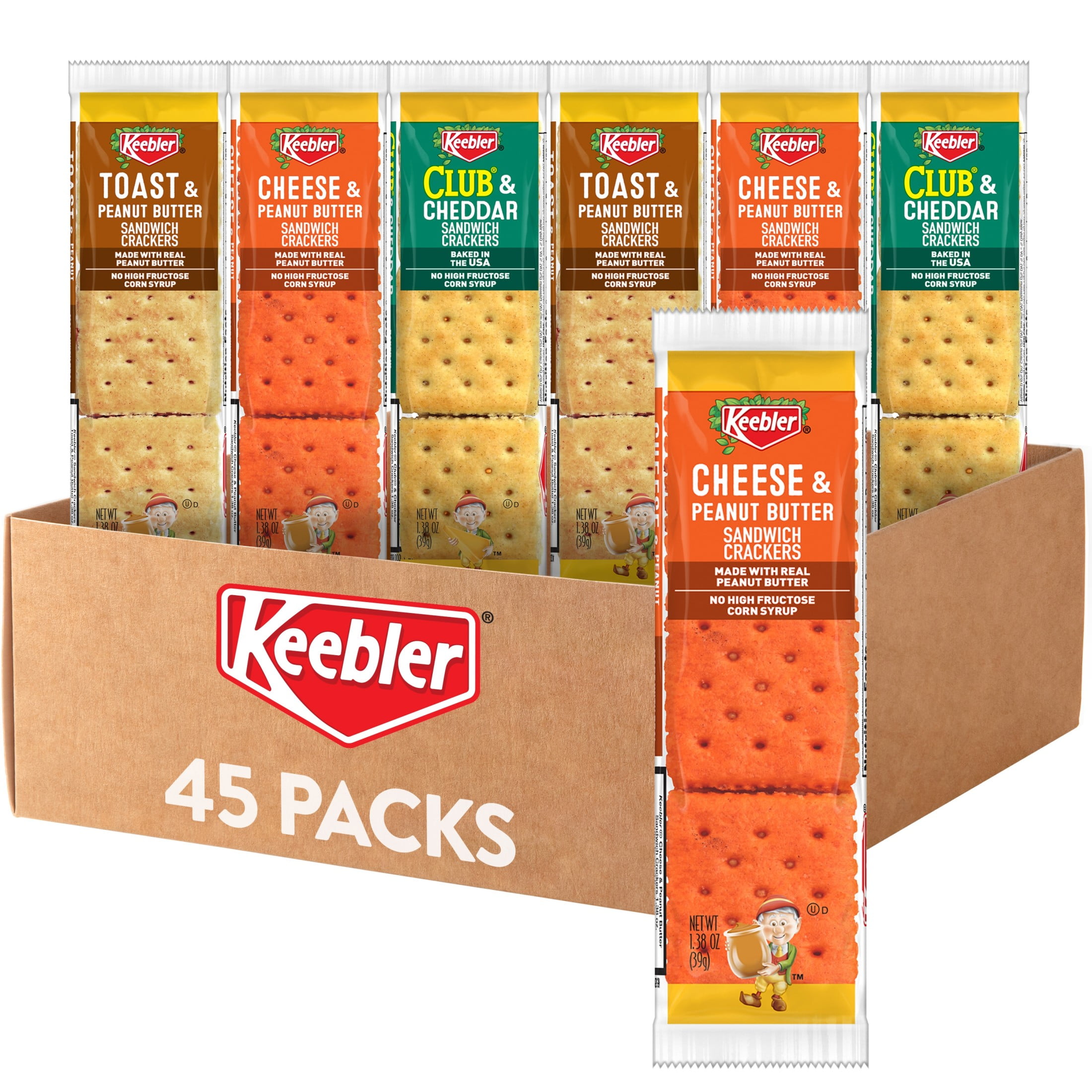 Keebler Variety Pack Sandwich Crackers, Single Serve Snack Crackers, 45 Count