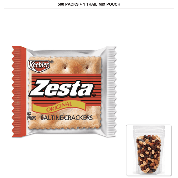 Keebler Zesta Saltine Crackers, 2 Crackers/Pack, 500 Packs/Carton with 1 Bybies Trail Mix Pouch, 2 oz