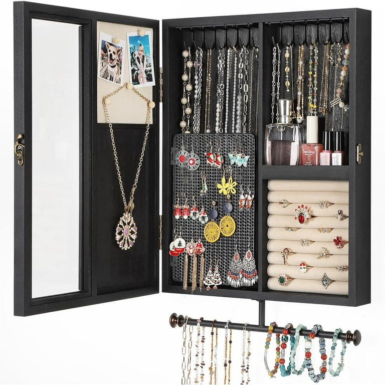 Jewelry Organizer Wall Mount Necklace Bracelet and Earring Holder fashion Rustic Gray