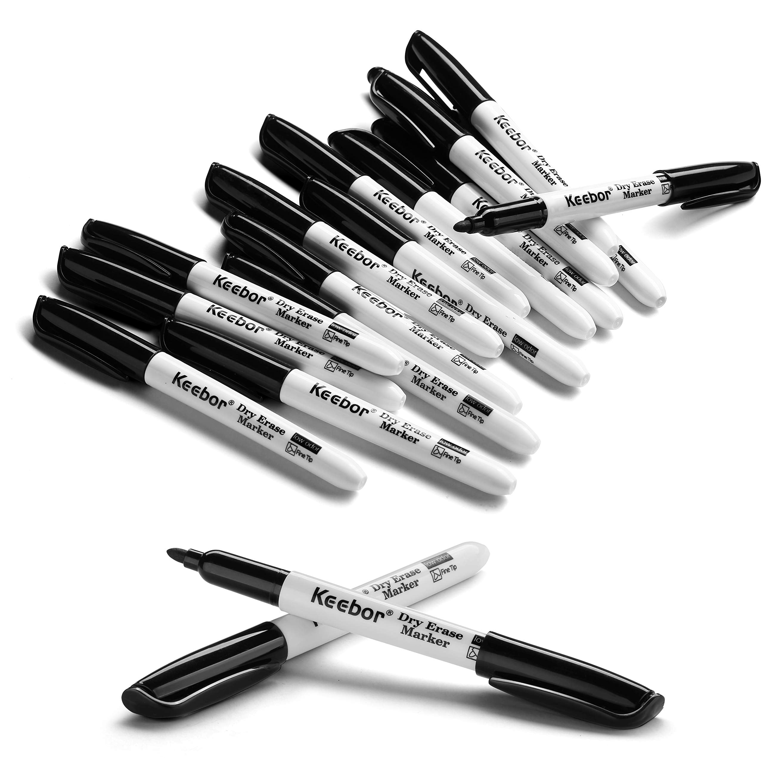 Keebor Fine Tip Dry Erase Markers, Black LowOdor NonToxic, 16