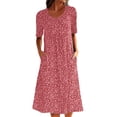 thumbnail image 1 of Keeccty Ditsy Floral Knee-Length Short Sleeve Pockets T Shirt Dress Women,S-5XL, 1 of 2
