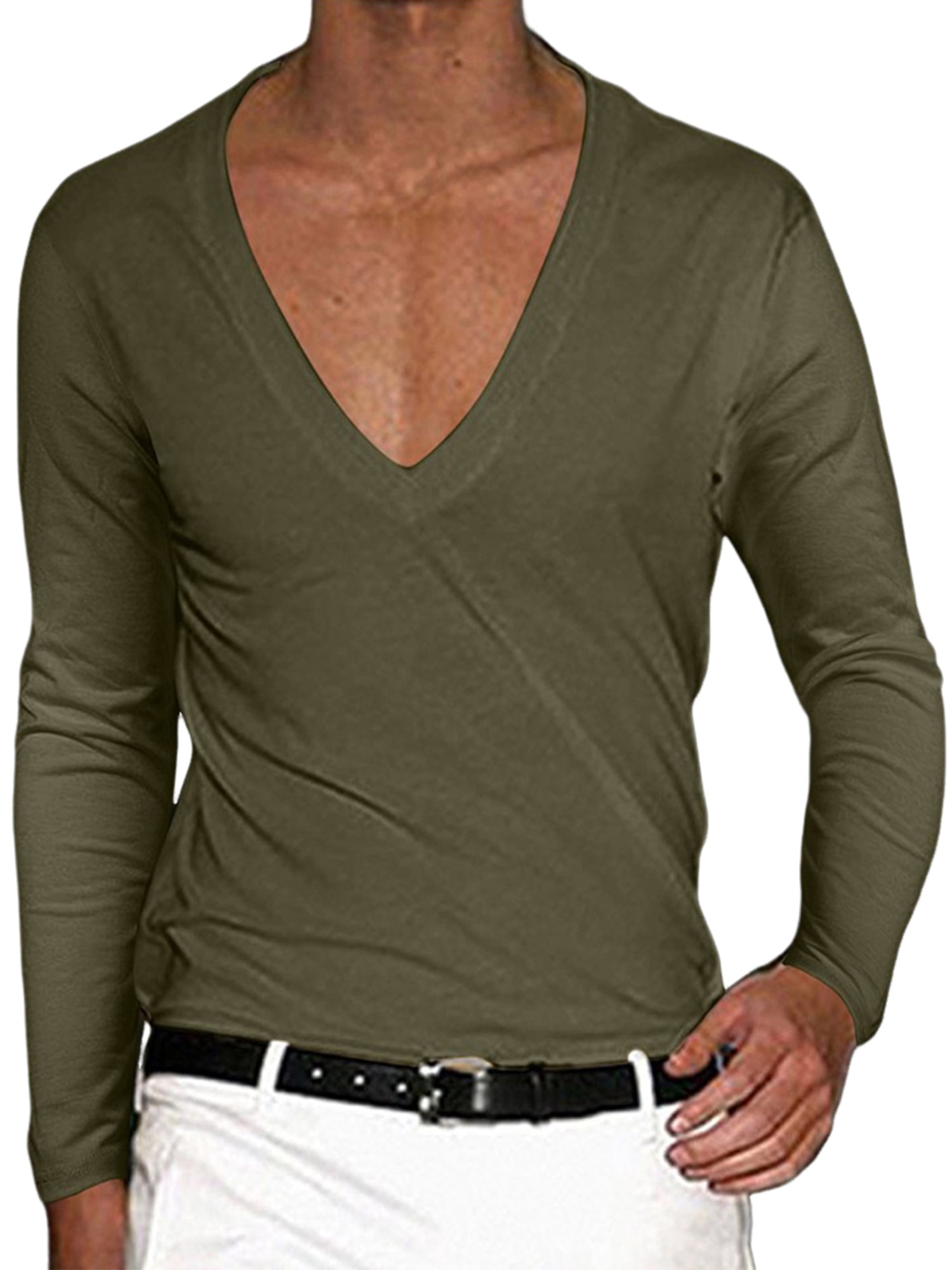 Keeccty Men Long Sleeve VNeck Plain TShirt Undershirts