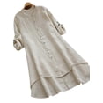 thumbnail image 1 of Keeccty Women Casual Cotton Linen Hi-Low Hem Midi Frock Thin Long Sleeve Button Down Dress, 1 of 7
