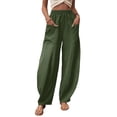 thumbnail image 1 of Keeccty Women Casual Pants Cotton Hemp Slacks Elastic Waist Pocket Wide Leg Pants, 1 of 5