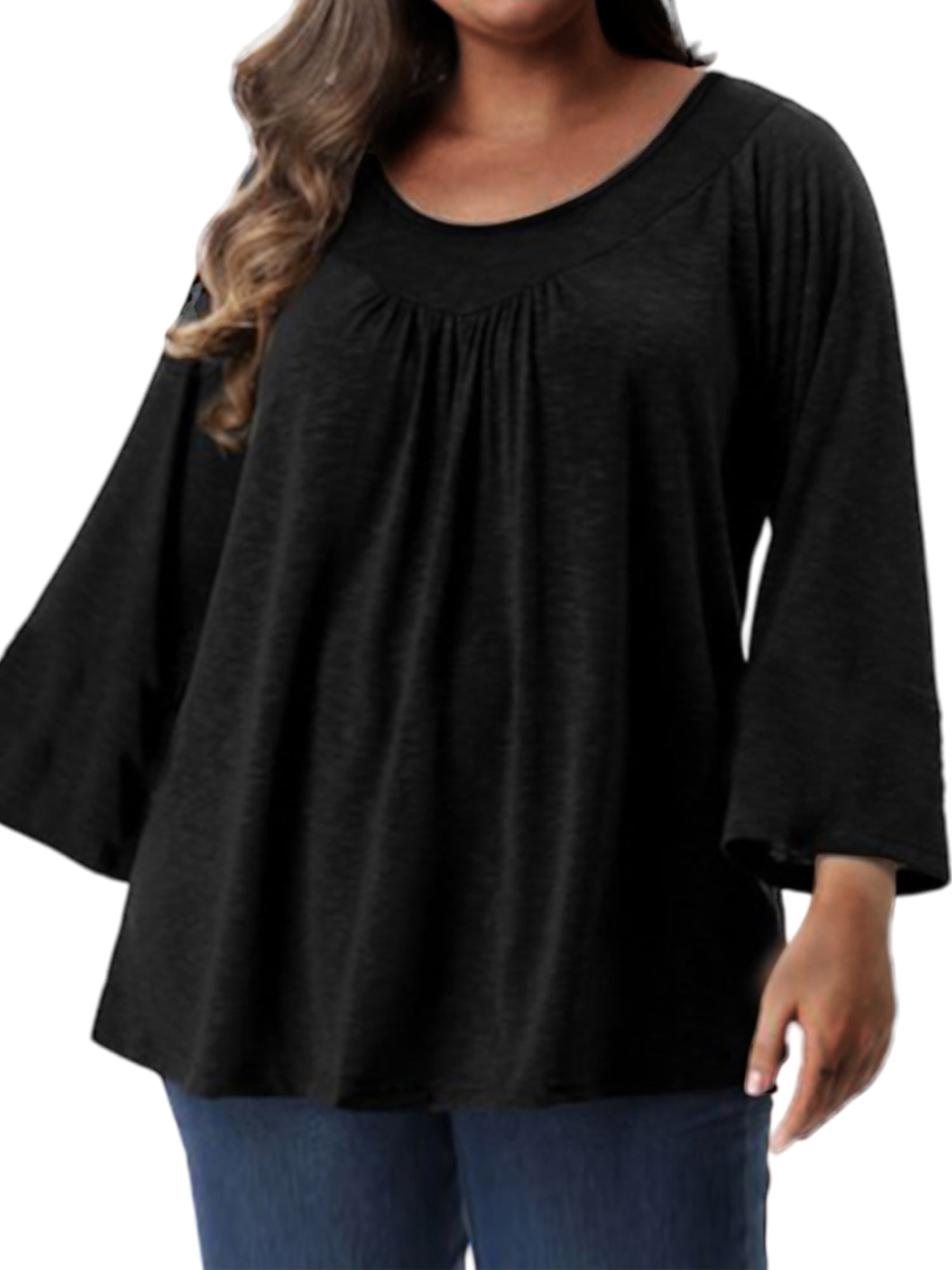 Keeccty Women Plus Size Plain Long Sleeve Undershirts Tops