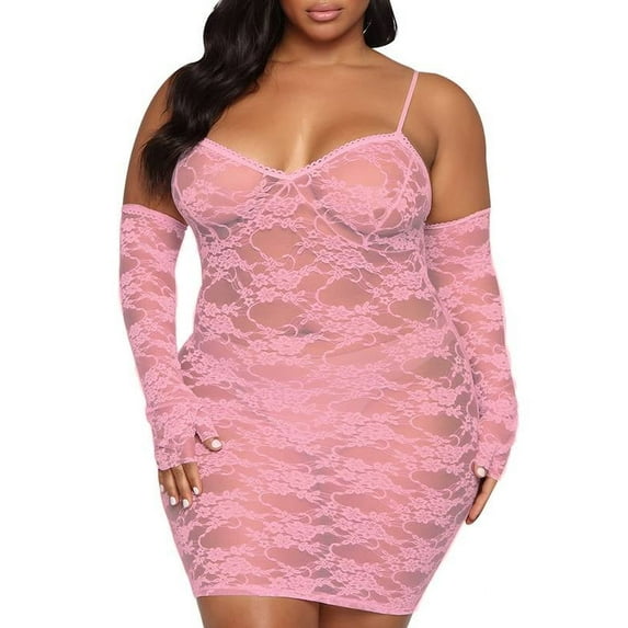 Keeccty Women Plus Size Sexy Jumpsuit With Thongs Lace Nightwear Underwear