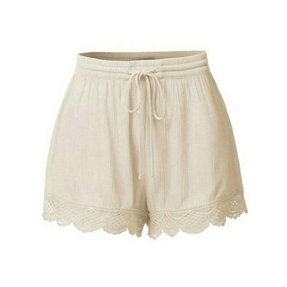 Keeccty Women Plus Size Solid Lace Workwear Drawstring Sporty Shorts