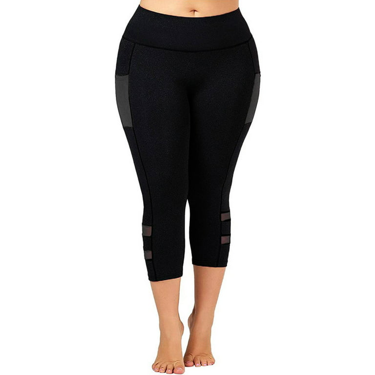Keeccty Women Plus Size Solid Slim Leg Fit Pants Sheer Hollow Out Yoga  Leggings