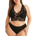 thumbnail image 1 of Keeccty Women Plus Size Strap Solid Halter Elastic Lace Bra Sexy Lingerie Set, 1 of 6