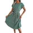 thumbnail image 1 of Keeccty Women Prairie Chic Sundress Boho Floral Belted Midi Pleated Dresses, 1 of 4