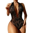 thumbnail image 1 of Keeccty Women Sexy Halter Lace Sleeveless One-piece Bodysuit Hollow Out Underwear, 1 of 4