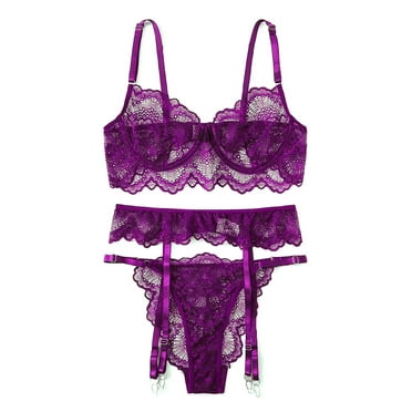 Keeccty Women Sexy Lace Solid 2PCs Lingerie Set