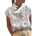 thumbnail image 1 of Keeccty Women Slash Neck Button Stand Collar Printed Top Short Sleeve Office Shirt, 1 of 4