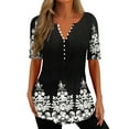 thumbnail image 1 of Keeccty Women V-Neck Printed Pullover Button Short Sleeve Summer T-Shirt, 1 of 5