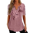 thumbnail image 1 of Keeccty Women V-Neck Printed Pullover Button Short Sleeve Summer T-Shirt, 1 of 5