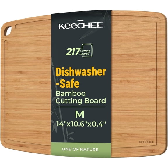 Keechee Dishwasher Safe Bamboo Cutting Board with Juice Groove, 14"L x 10.6"W