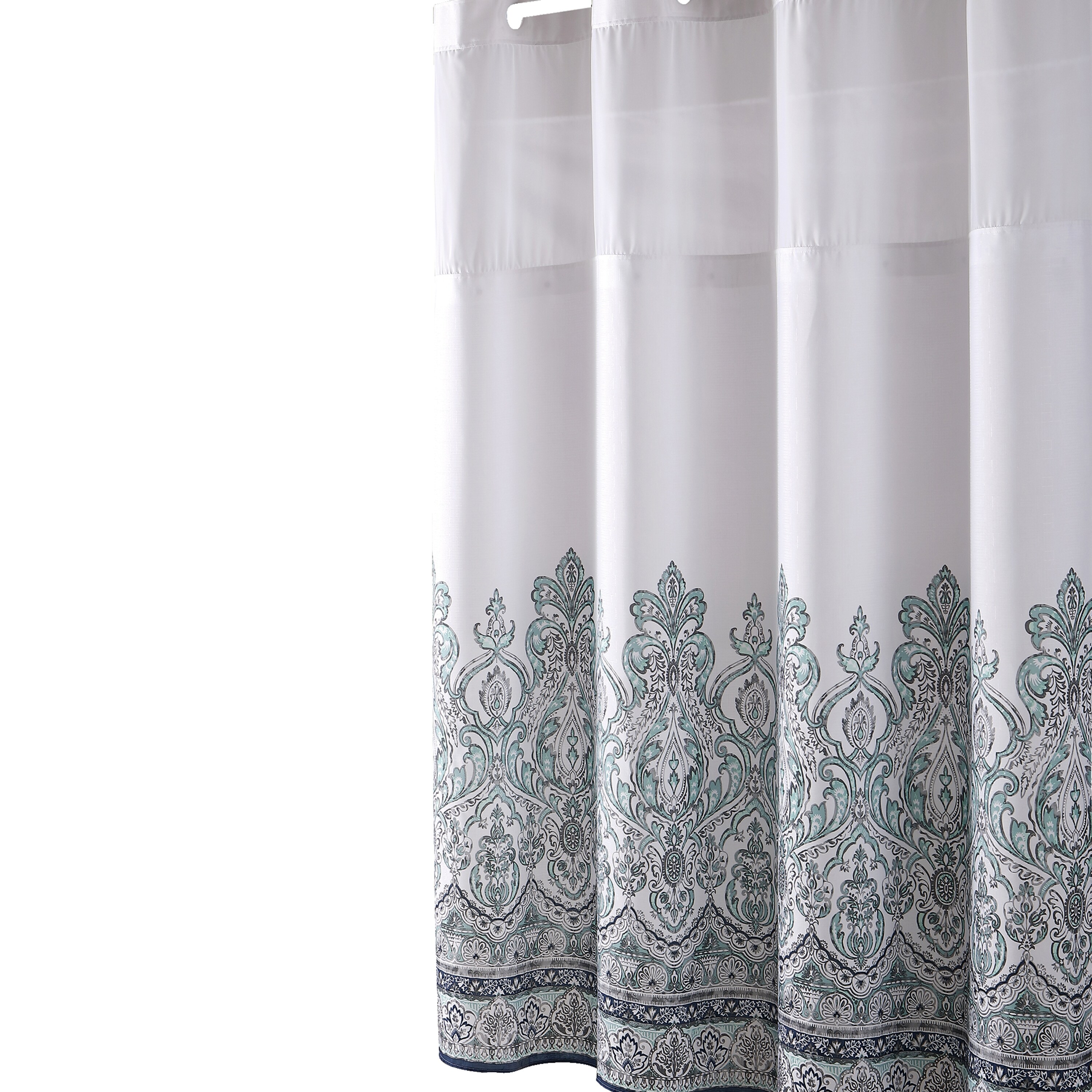 Keeco Hookless Damask Border Shower Curtain Blue/Grey