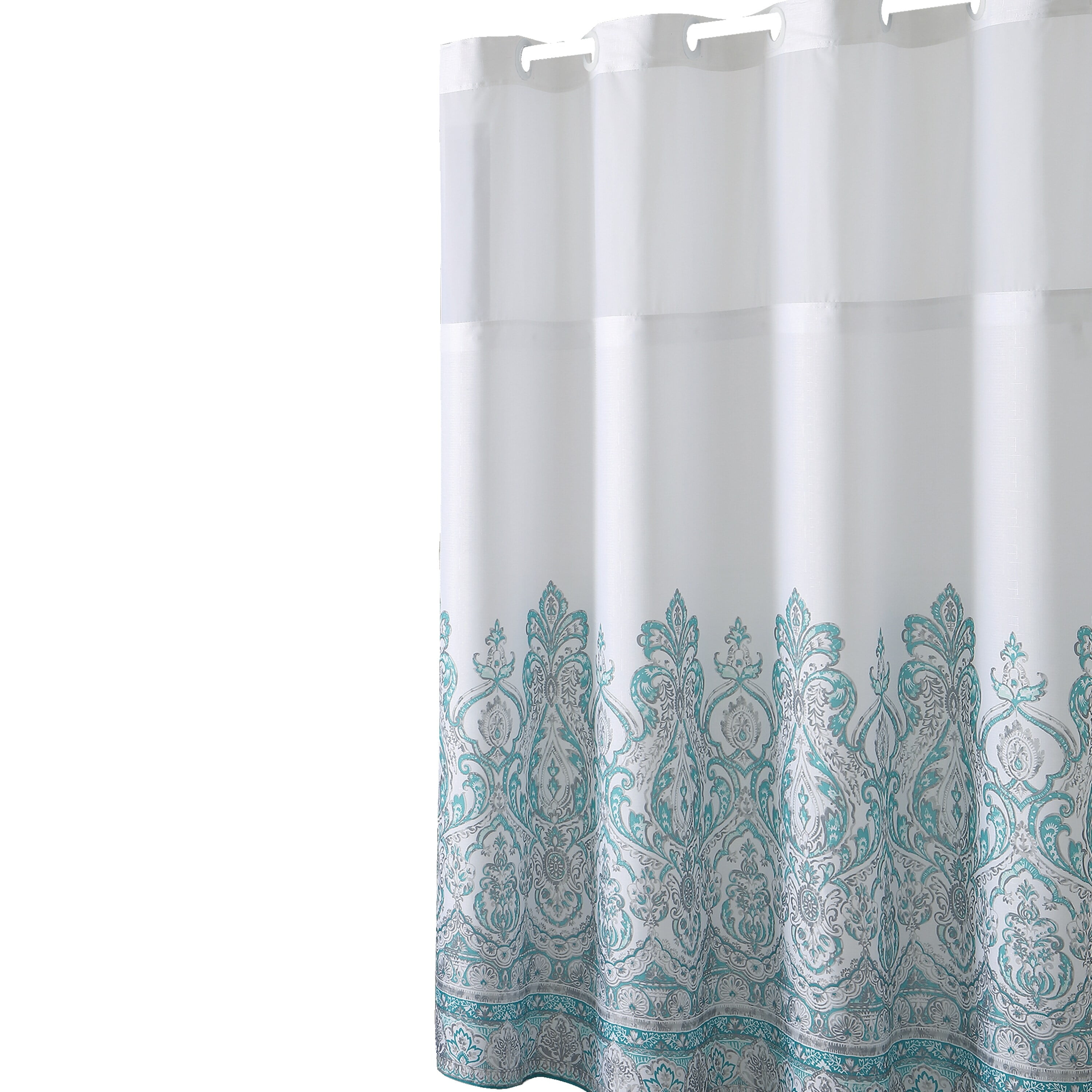 Keeco Hookless Damask Border Shower Curtain Teal