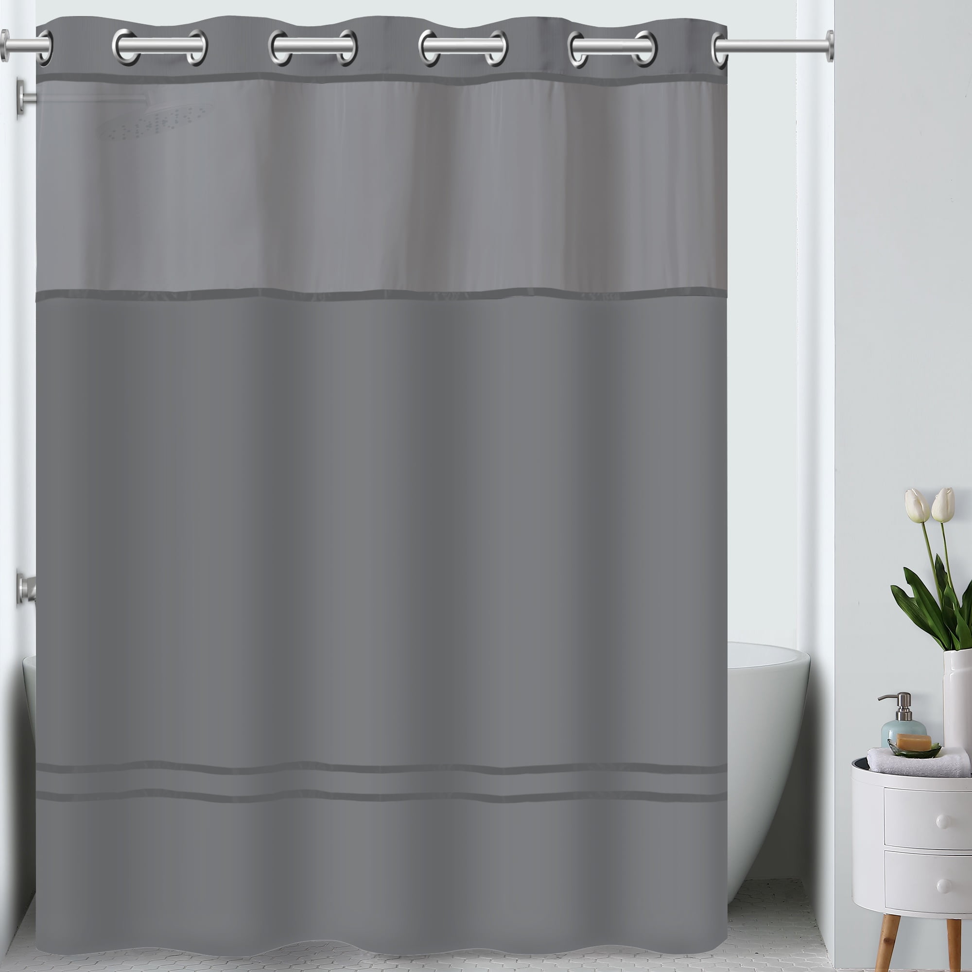 Graphite Hookless Fabric Shower Curtain with Liner