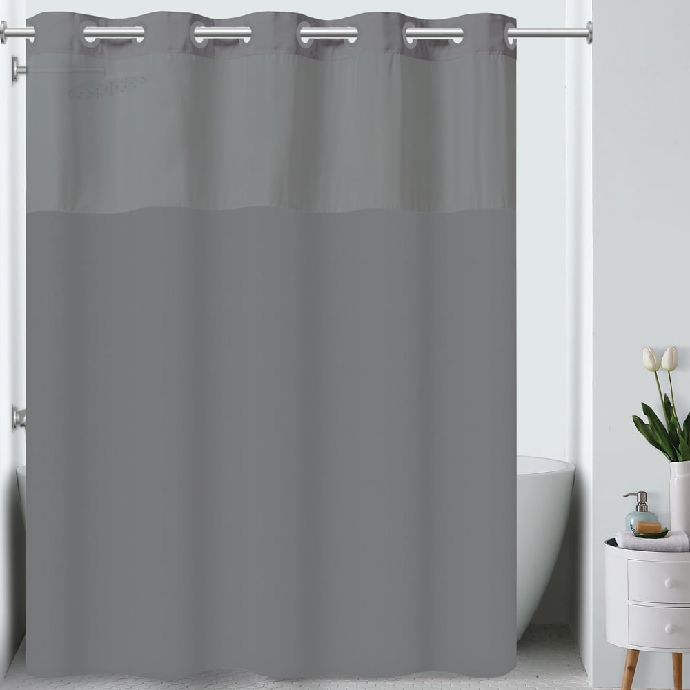 Frost Gray Hookless Fabric Shower Curtain with PEVA Liner