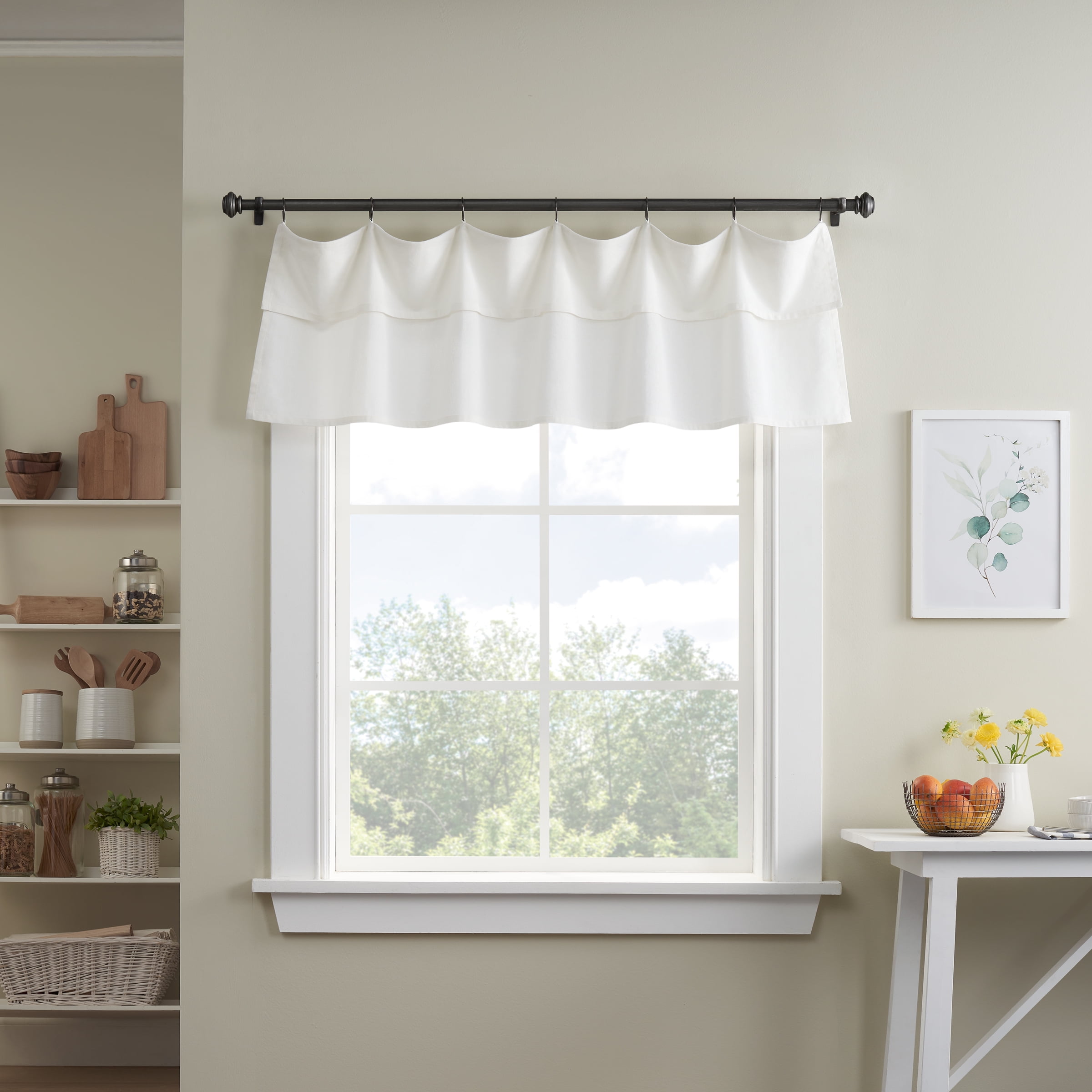 Off-White Cotton Farmhouse Rod Pocket Valance, 16x60