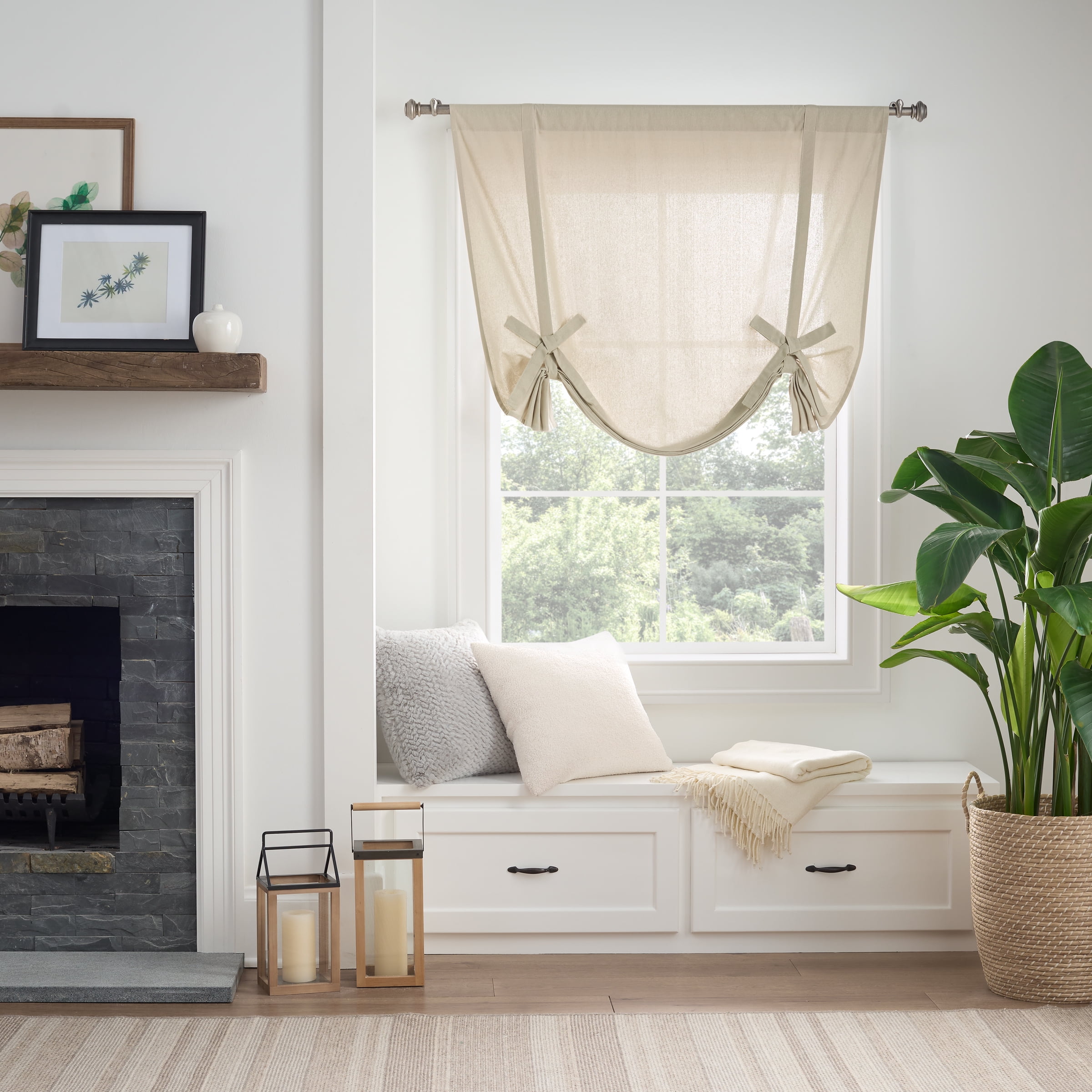 Linen Cotton Light Filtering Tie-Up Shade, 63" x 42"