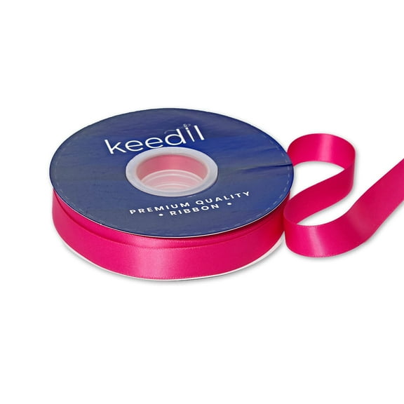 Keedil® Double-Face Satin Polyester Ribbon For Gift Wrapping, Bows, Sewing, Crafting, Hair Accessories, & Décor (0.75" - Fuchsia, 25 Yards)
