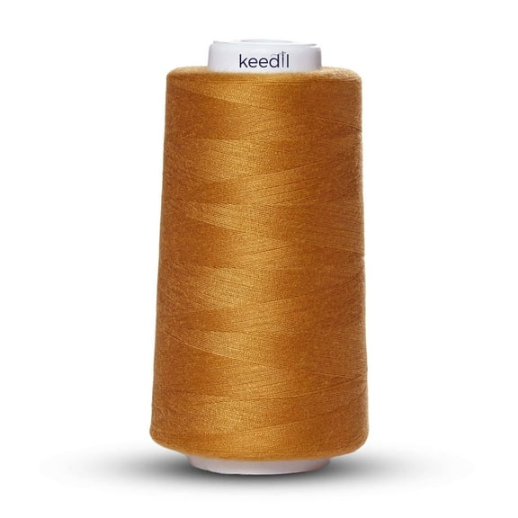 Keedil® All Purpose 2-Ply 40 Weight Polyester 3000 Yard Serger Thread For Sewing, Crafts, Upholstery, & More - Antique Gold (3000 Yards, 1 Spool)