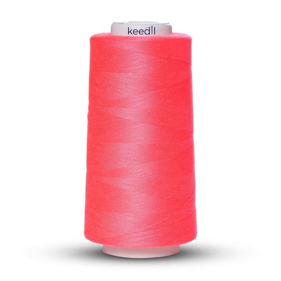 Keedil® All Purpose 2-Ply 40 Weight Polyester 3000 Yard Serger Thread For Sewing, Crafts, Upholstery, & More - Neon Pink (3000 Yards, 1 Spool)