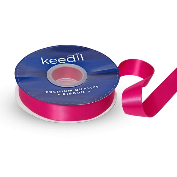 Keedil® Double-Face Satin Polyester Ribbon For Gift Wrapping, Bows, Sewing, Crafting, Hair Accessories, & Décor (1" - Fuchsia, 25 Yards)
