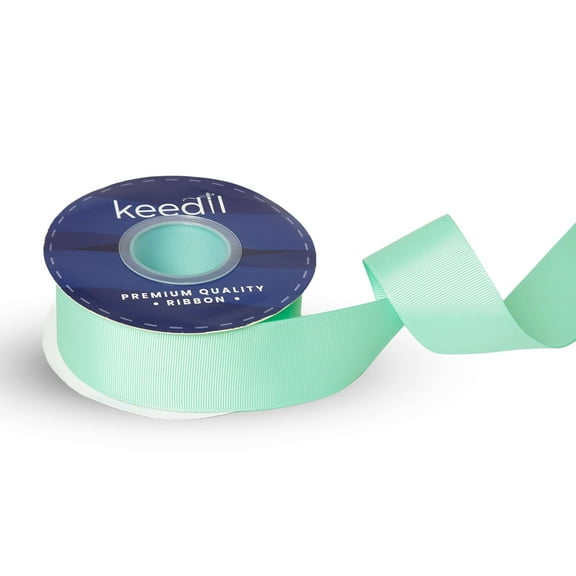 Keedil® Grosgrain Taffeta Polyester Ribbon For Gift Wrapping, Bows, Sewing, Crafting, Hair Accessories, & Décor - (Aqua Green, 1.5 Inches Wide, 25 Yards, 1 Pack)