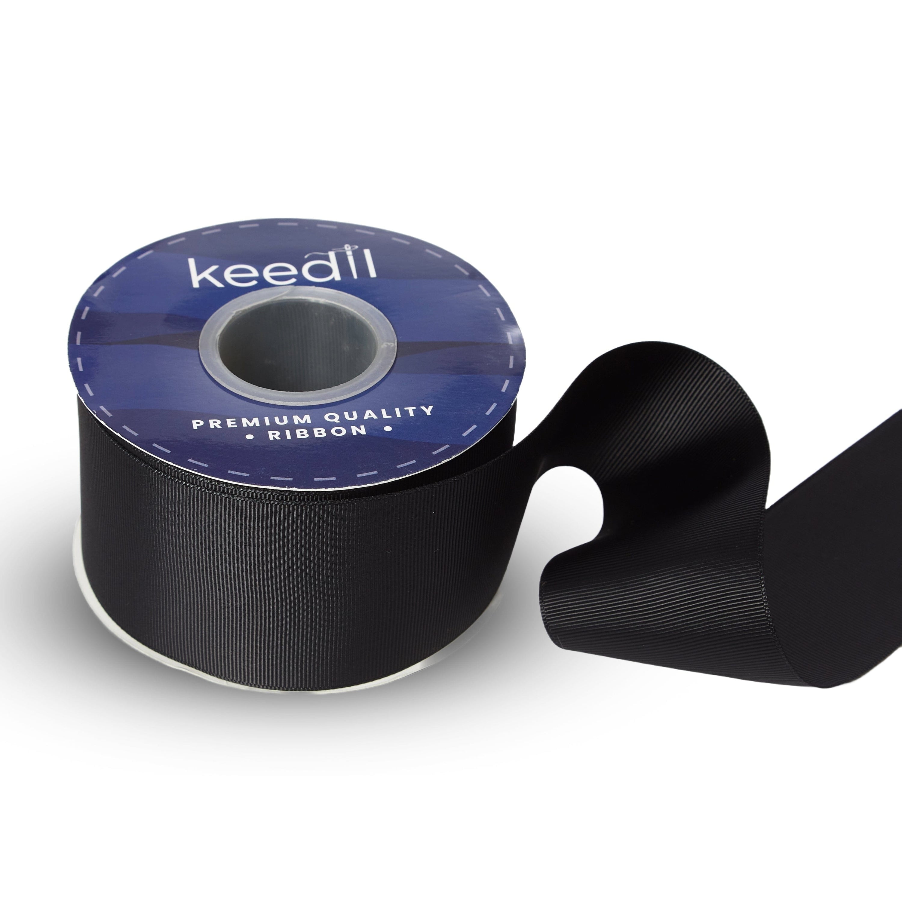 Keedil® Grosgrain Taffeta Polyester Ribbon For Gift Wrapping, Bows, Sewing, Crafting, Hair Accessories, & Décor (2.25") - Black (50 Yards)