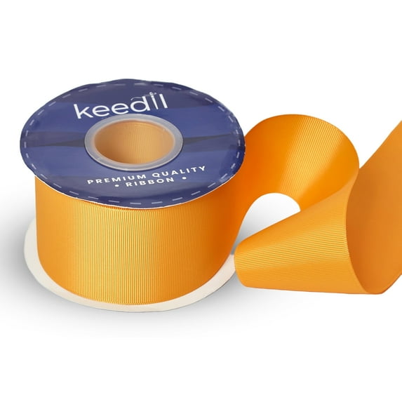 Keedil® Grosgrain Taffeta Polyester Ribbon For Gift Wrapping, Bows, Sewing, Crafting, Hair Accessories, & Décor - (Mustard, 2.25 Inches Wide, 25 Yards, 1 Pack)